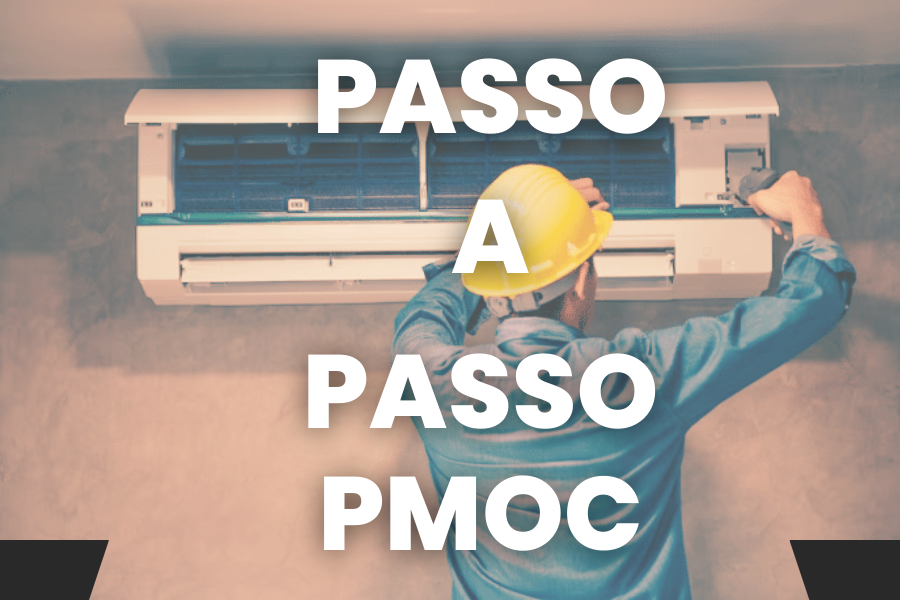 Técnico realizando manutenção em sistema de ar-condicionado durante a implementação do PMOC em empresa