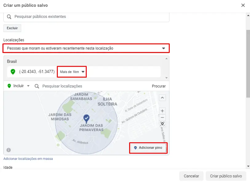 Exemplo de como segmentar um público no Facebook para fazer o marketing de hamburguerias